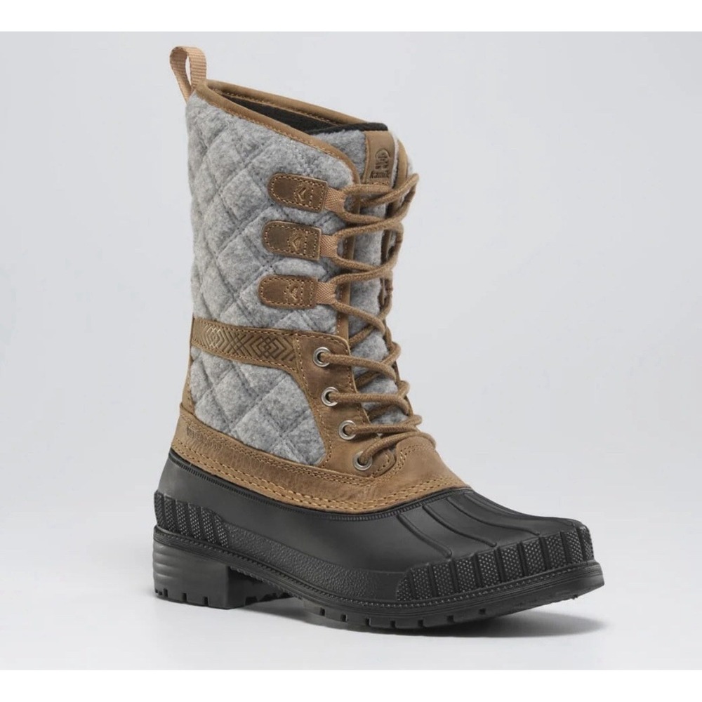 NIB Kamik Sienna 3 Boots 10 Gray Rubber Lace-Up Waterproof Quilted Fleece Lined